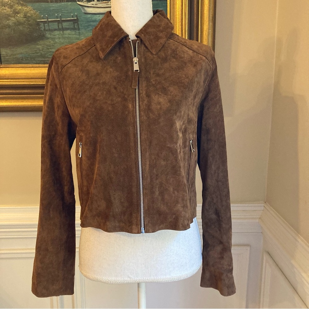 ZARA Brown Real Suede Leather Jacket - Picture 2 of 11